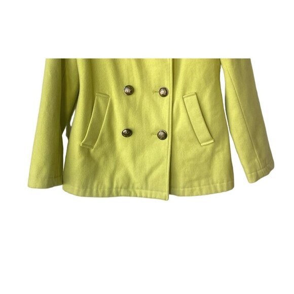 Merona Womens Coat Jacket Size S Wool Pea Green Yellow Double Breasted Short Mid - Picture 4 of 10